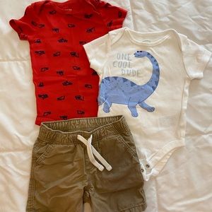 Lot of two onesies and twill shorts